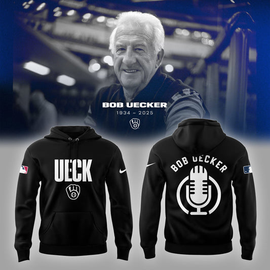 Honoring The Legend, Brewers Baseball Hall of Famer Bob Uecker Black Hoodie-PU011725019