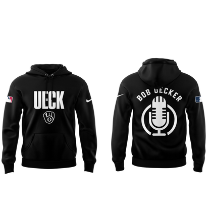 Honoring The Legend, Brewers Baseball Hall of Famer Bob Uecker Black Hoodie-PU011725019