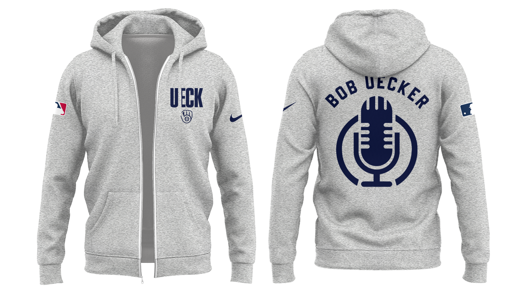 Honoring The Legend, Brewers Baseball Hall of Famer Bob Uecker Grey Zip Hoodie-PU011725021