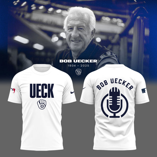 Honoring The Legend, Brewers Baseball Hall of Famer Bob Uecker White TShirt -PU011725024