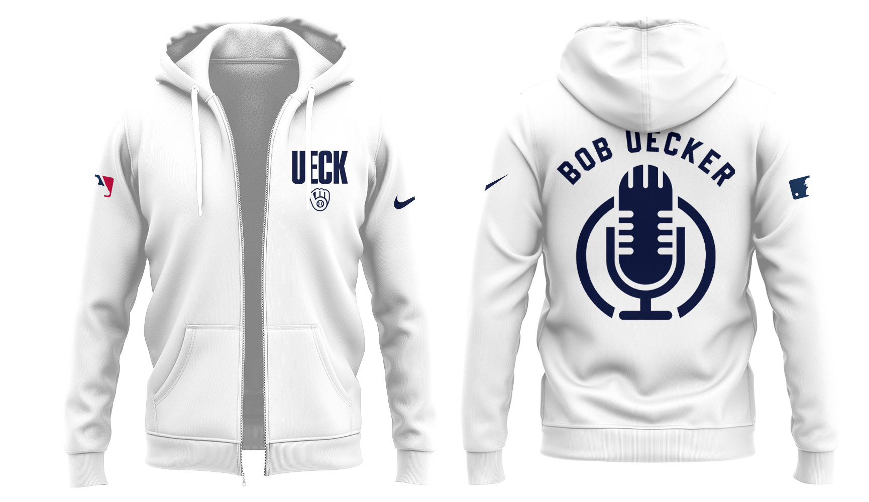 Honoring The Legend, Brewers Baseball Hall of Famer Bob Uecker White Zip Hoodie-PU011725026