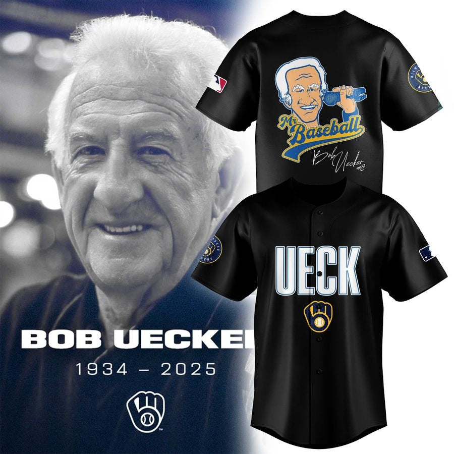 Honoring The Legend, Milwaukee Brewers Baseball Hall of Famer Bob Uecker Black Jersey-PU011725031