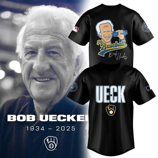 Honoring The Legend, Milwaukee Brewers Baseball Hall of Famer Bob Uecker Black Jersey-PU011725031
