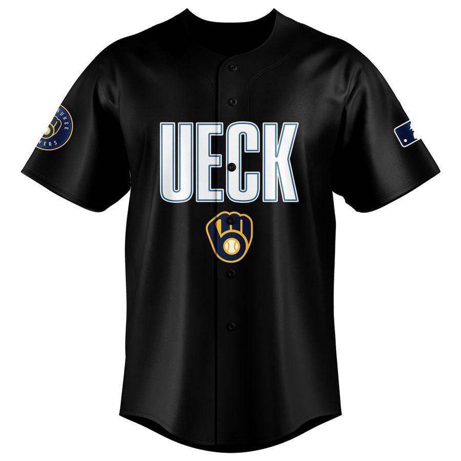 Honoring The Legend, Milwaukee Brewers Baseball Hall of Famer Bob Uecker Black Jersey-PU011725031