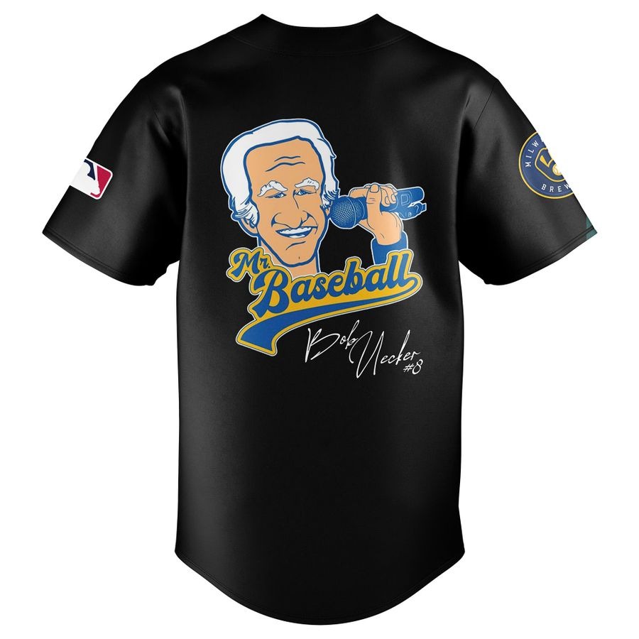 Honoring The Legend, Milwaukee Brewers Baseball Hall of Famer Bob Uecker Black Jersey-PU011725031