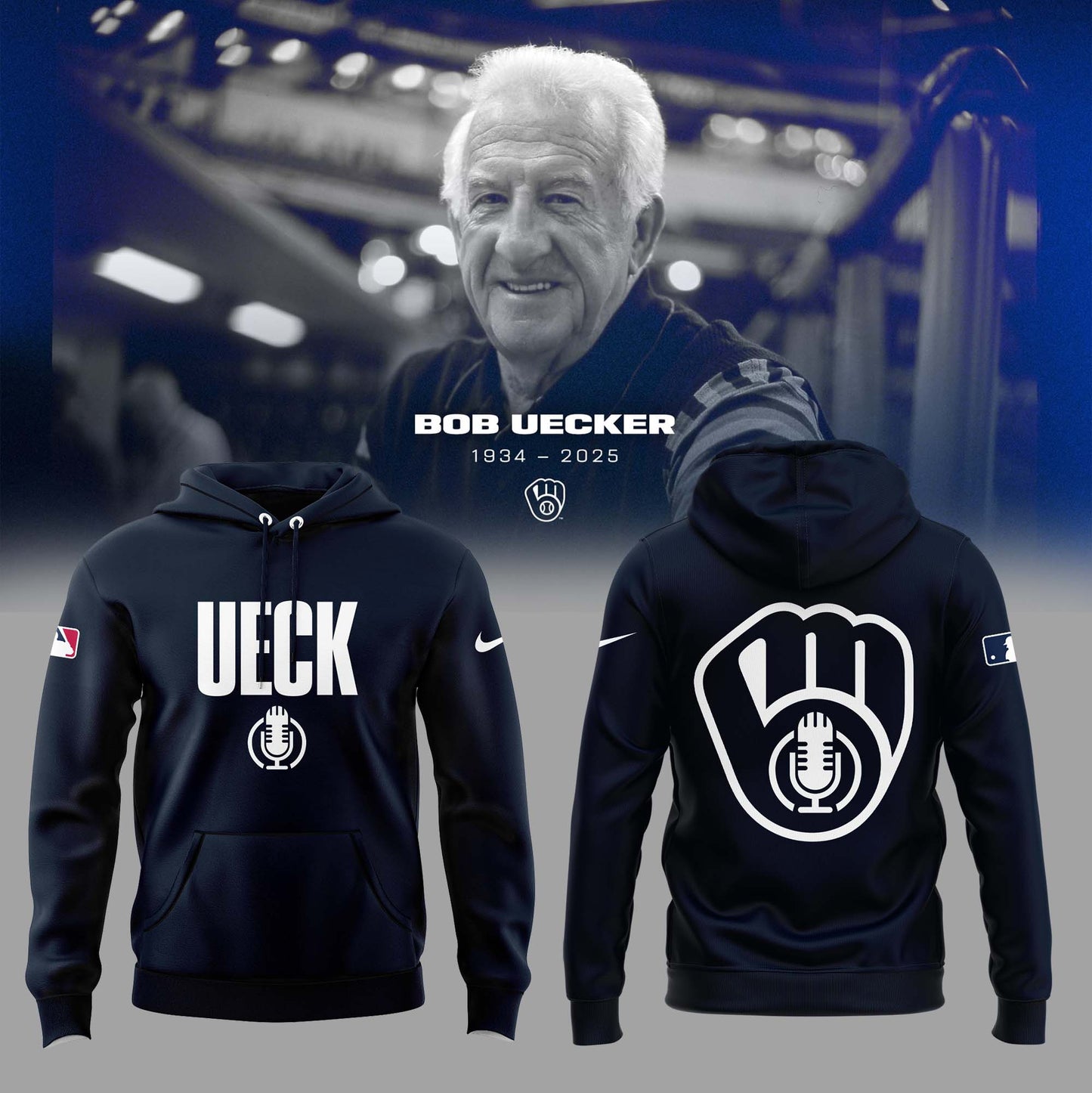 Honoring The Legend, Brewers Baseball Hall of Famer Bob Uecker Hoodie-PU011725502