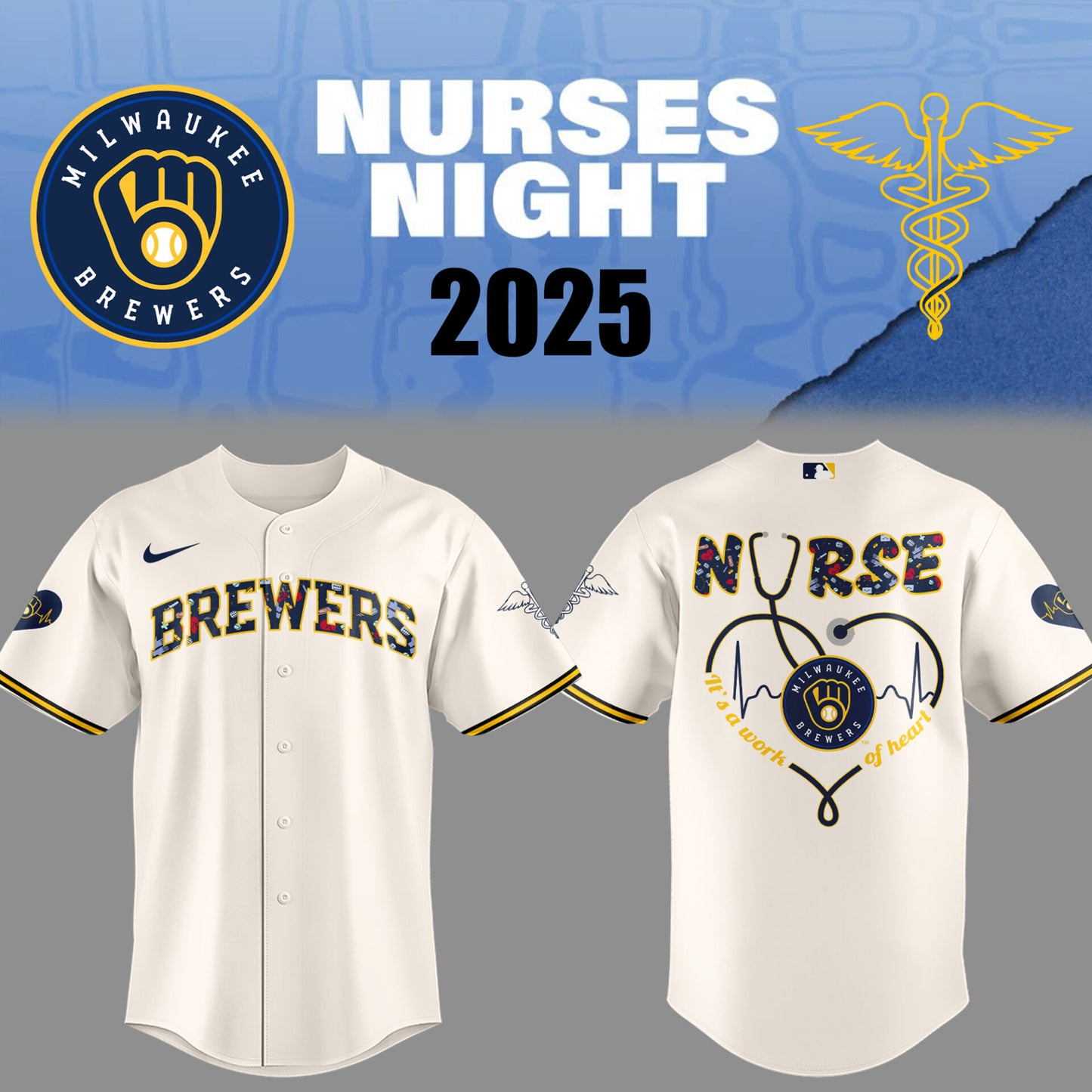 Limited Edition Brewers Baseball NURSES NIGHT White Jersey-PU25042005