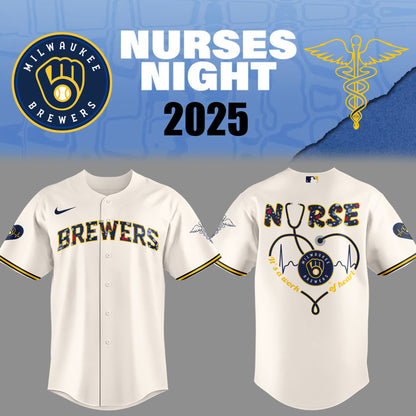 Limited Edition Brewers Baseball NURSES NIGHT White Jersey-PU25042005