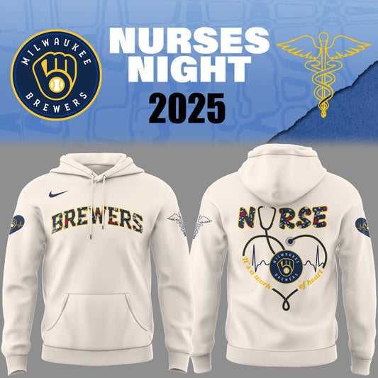 Limited Edition Brewers Baseball NURSES NIGHT White Hoodie-PU25042006