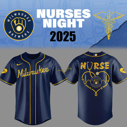 Limited Edition Brewers Baseball NURSES NIGHT Navy Jersey-PU25042007