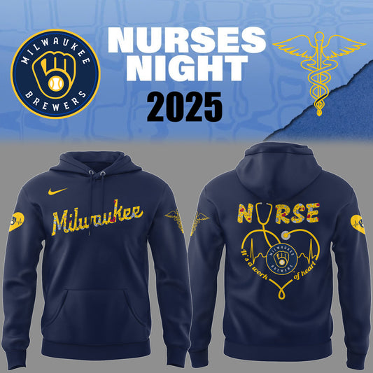 Limited Edition Brewers Baseball NURSES NIGHT Navy Hoodie-PU25042008