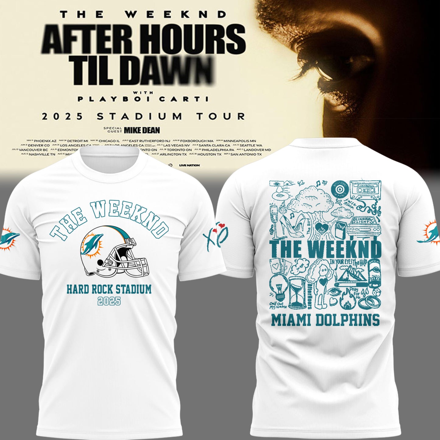 Limited Edition Dolphins Football ‘After Hours til Dawn Tour’ W TShirt-PU25081601