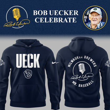 Limited Edition Brewers Baseball Honoring Mr. Baseball Bob Uecker Hoodie-PU25082422