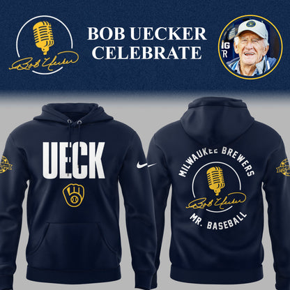 Limited Edition Brewers Baseball Honoring Mr. Baseball Bob Uecker Hoodie-PU25082423