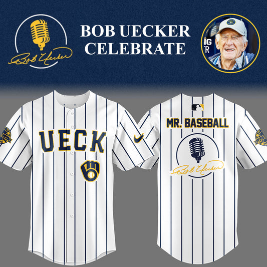 Limited Edition Brewers Baseball Honoring Mr. Baseball Bob Uecker Wh Jersey-PU25082436