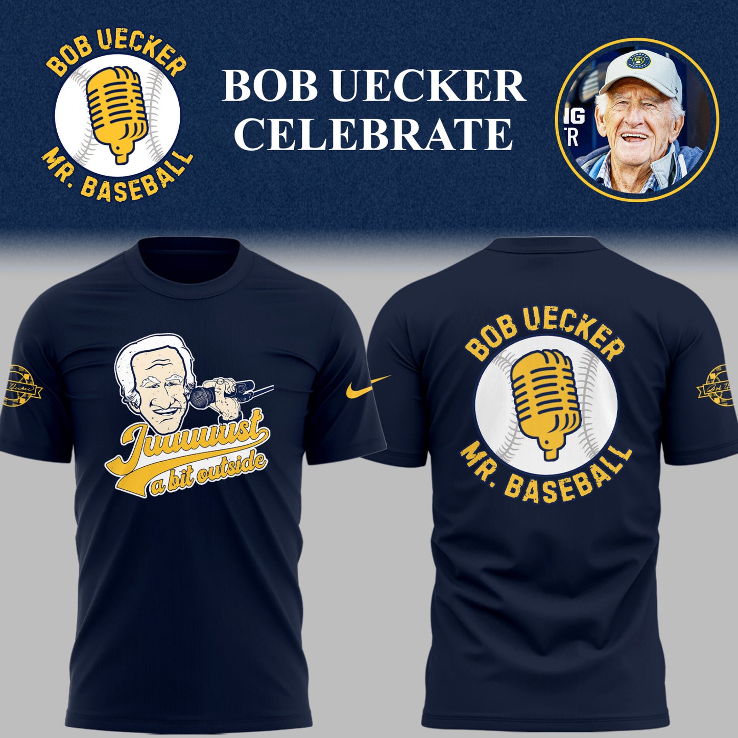 Limited Edition Brewers Baseball Honoring Mr. Baseball Bob Uecker TShirt-PU25082438