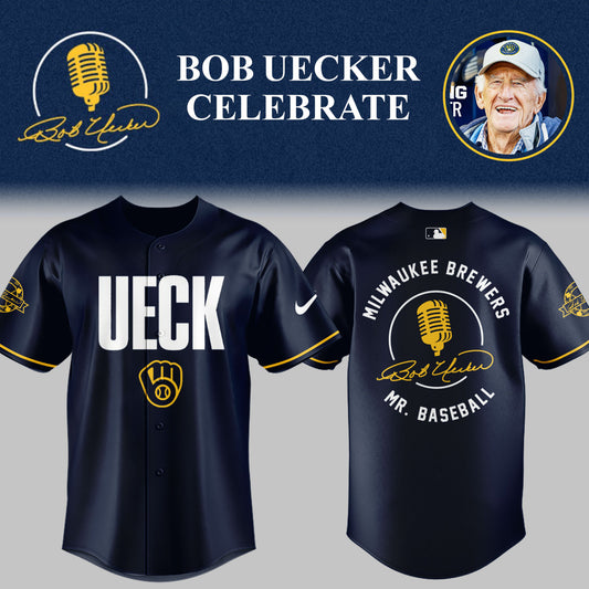 Limited Edition Brewers Baseball Honoring Mr. Baseball Bob Uecker Jersey-PU25082532