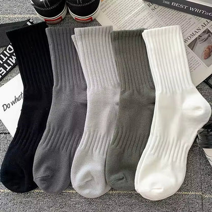 New 5 Pairs Cool Men Black White Warm Socks Set Autumn Winter Male Solid Color Sport Short Socks