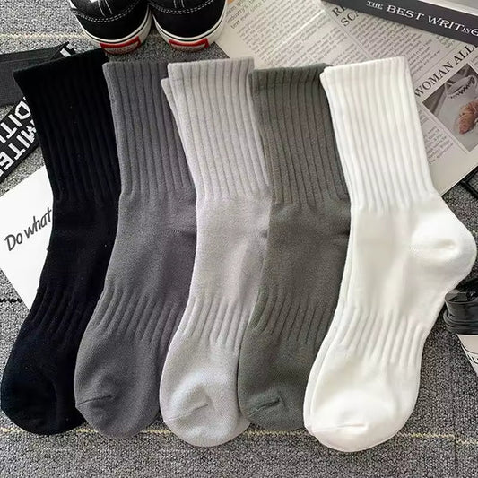 New 5 Pairs Cool Men Black White Warm Socks Set Autumn Winter Male Solid Color Sport Short Socks