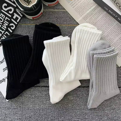 New 5 Pairs Cool Men Black White Warm Socks Set Autumn Winter Male Solid Color Sport Short Socks