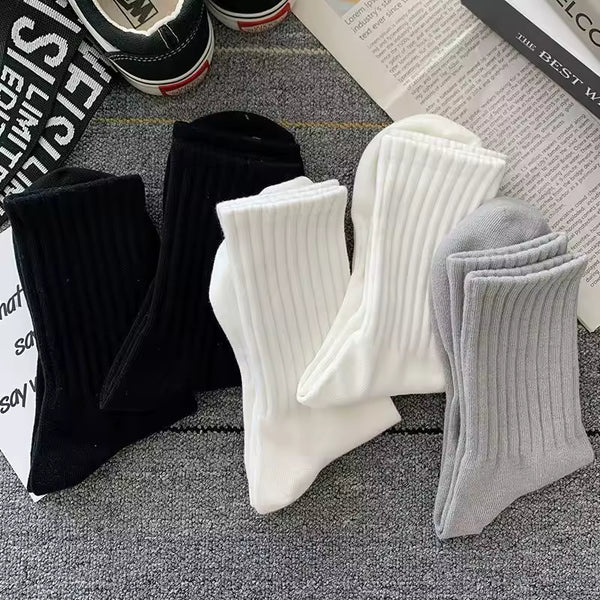New 5 Pairs Cool Men Black White Warm Socks Set Autumn Winter Male Solid Color Sport Short Socks
