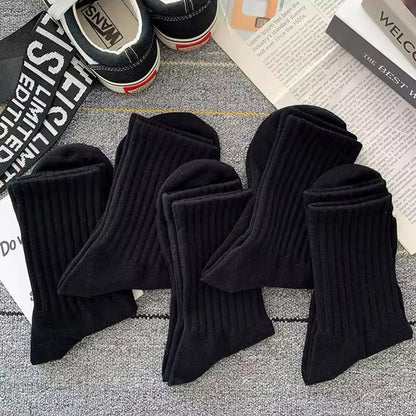New 5 Pairs Cool Men Black White Warm Socks Set Autumn Winter Male Solid Color Sport Short Socks