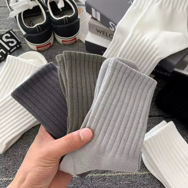 New 5 Pairs Cool Men Black White Warm Socks Set Autumn Winter Male Solid Color Sport Short Socks