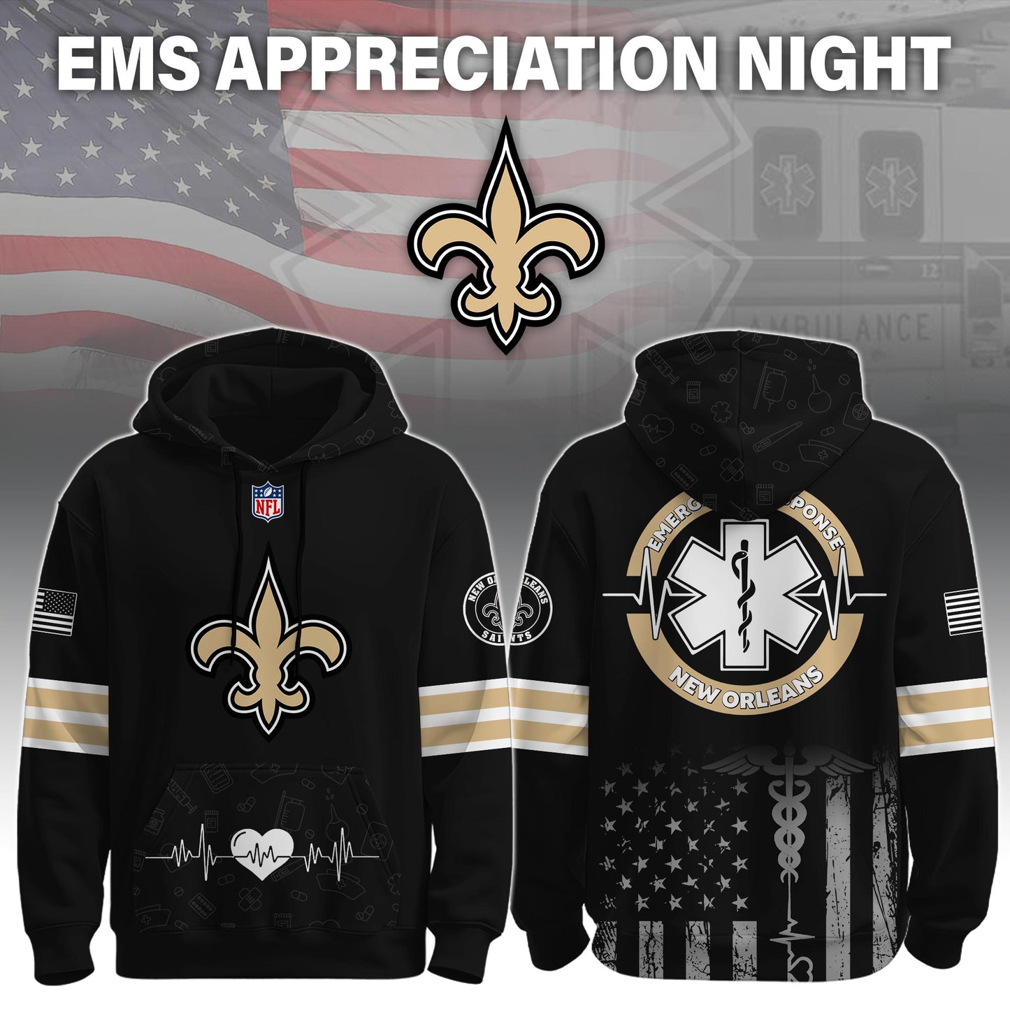 New Orleans Saints x EMS Appreciation Night Game Hoodie