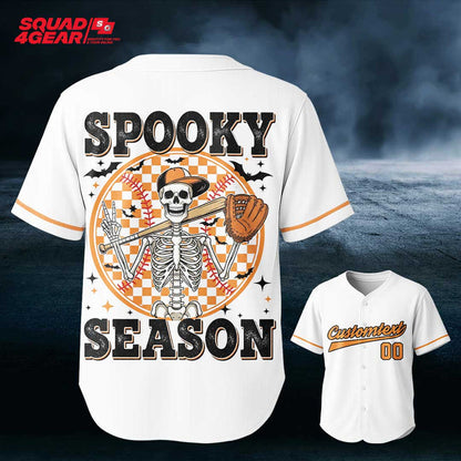 Spooky Season - Custom White Orange Halloween Baseball Jersey