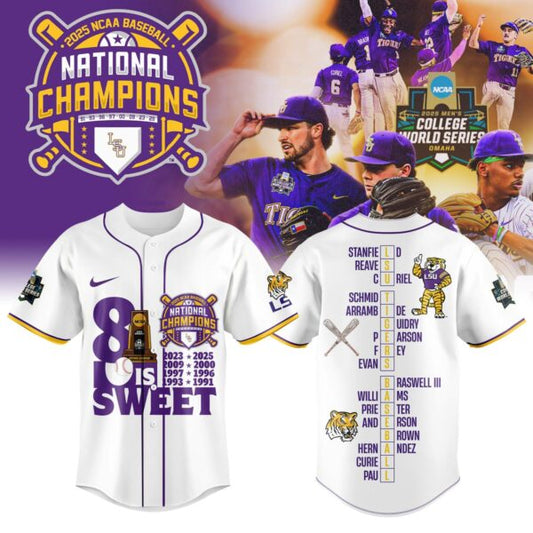 2. LSU NCAA Men’s College Baseball World Series 2025 Champions Jersey Limited Editions White