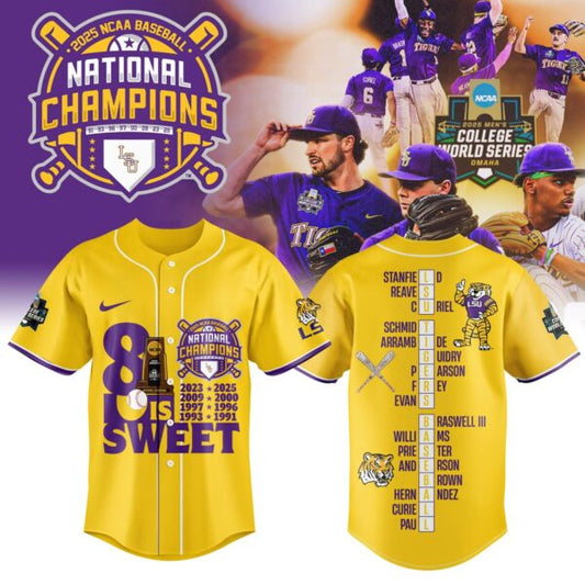 2. LSU NCAA Men’s College Baseball World Series 2025 Champions Jersey Limited Editions Yellow