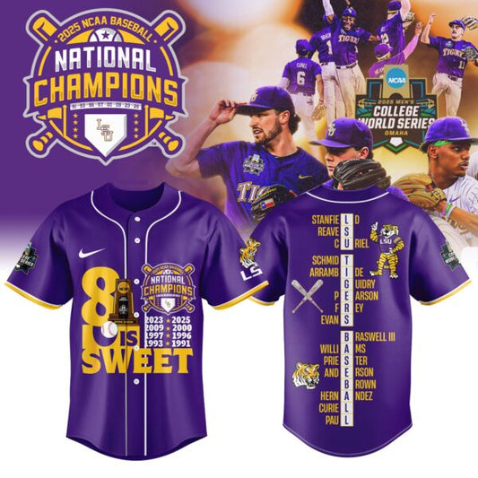 2. LSU NCAA Men’s College Baseball World Series 2025 Champions Jersey Limited Editions Purple