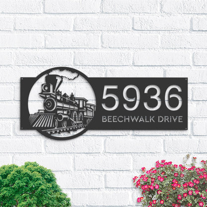 Personalized Train Metal Address Sign | Hanging Address Plaque | Yard Sign, Outdoor Sign | Garden Stake