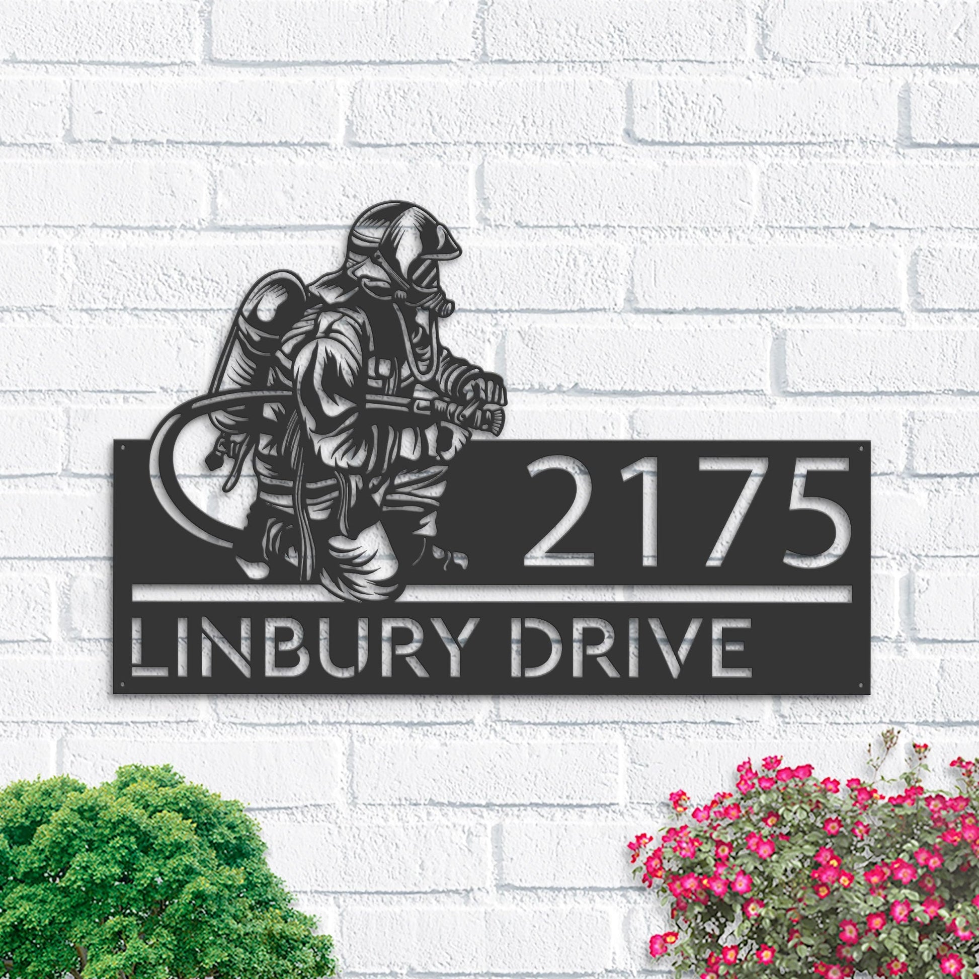 Personalized Fireman fire fighter Metal Address Sign House number Hanging Address Plaque Yard Sign, Outdoor Sign | Garden Stake