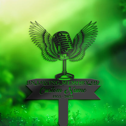 Personalized Microphone singer Memorial Stake, Metal Stake, Sympathy Sign, Grave Marker, Remembrance Stake
