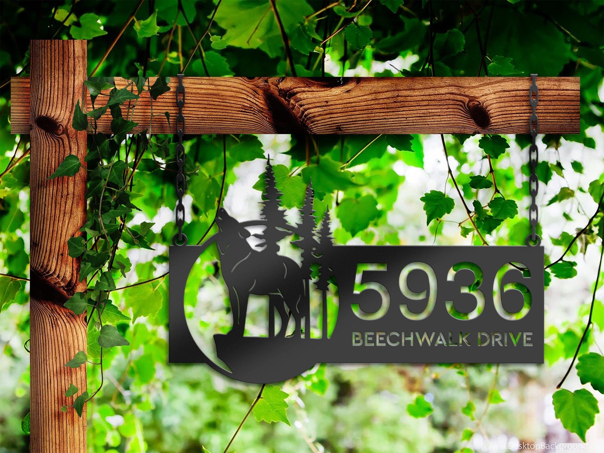 Personalized Wolf wild life mountain forest Metal Address Sign House Number, Hanging Address Plaque | Yard Sign, Outdoor Sign | Garden Stake