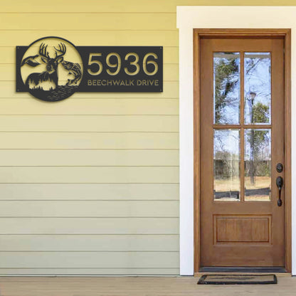 Personalized Deer fish duck fishing Metal Address Sign House number | Hanging Address Plaque | Yard Sign, Outdoor Sign | Garden Stake