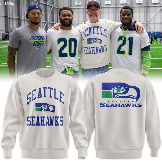 Men's Seattle Seahawks Starter White Team Logo Pullover Sweatshirt V1