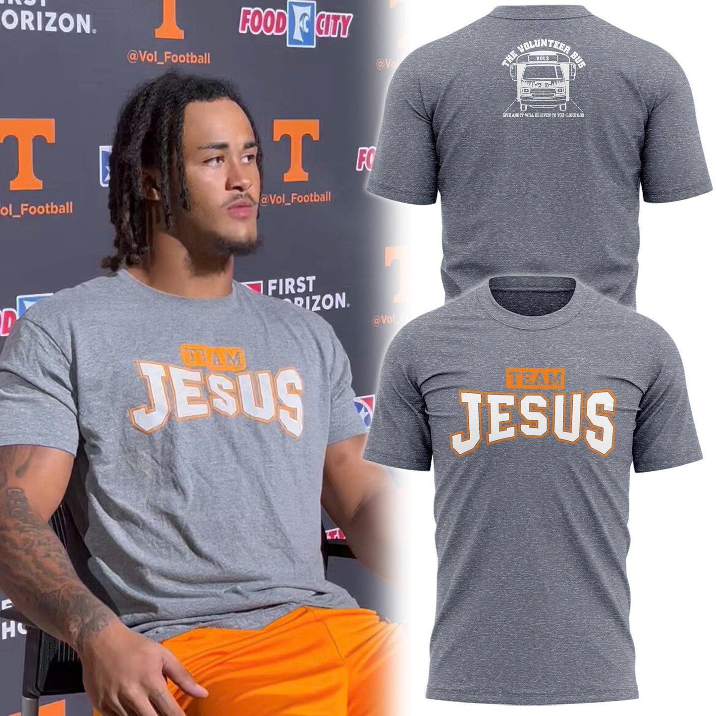 Tennessee Football Team Jesus Grey T-shirt