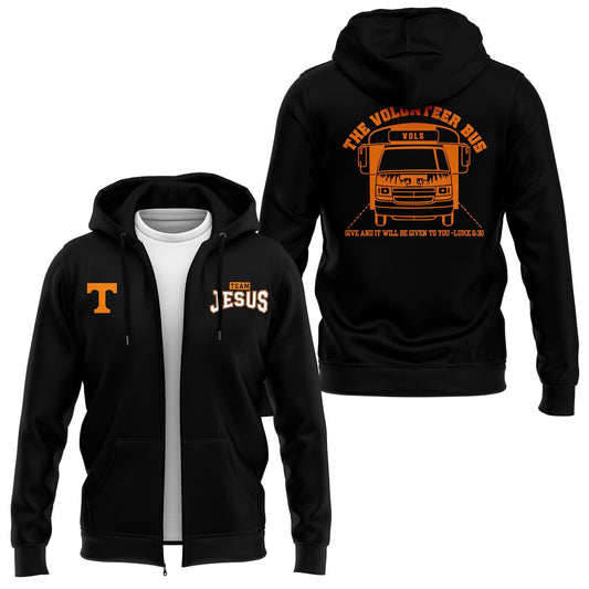 Tennessee Football Team Jesus Black Zip Hoodie