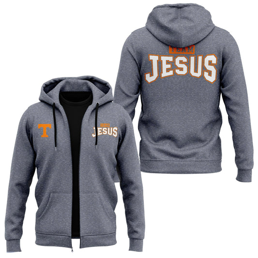 Tennessee Football Team Jesus Grey Zip Hoodie