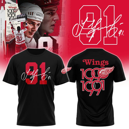 Detroit Red Wings 91 Sergei Fedorov Tshirt-Black