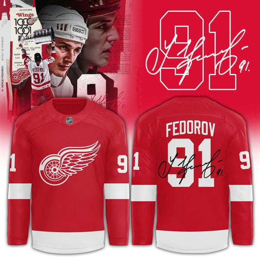 Detroit Red Wings 91 Sergei Fedorov Hockey Jersey-Red