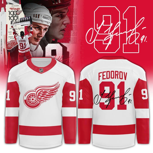 Detroit Red Wings 91 Sergei Fedorov Hockey Jersey-White