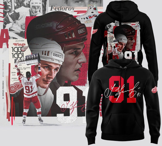 Detroit Red Wings 91 Sergei Fedorov Hoodie V2