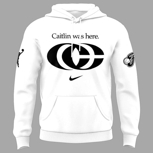 Caitlin Was Here - Caitlin Clark Signature  Swoosh Logo Hoodie V3 (White)