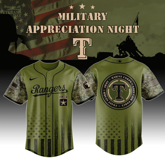_Texas Rangers MLB x Military Appreciation Night (Army, Navy, USAF, USMC, USCG) Jersey Editions Limited 2025 V2