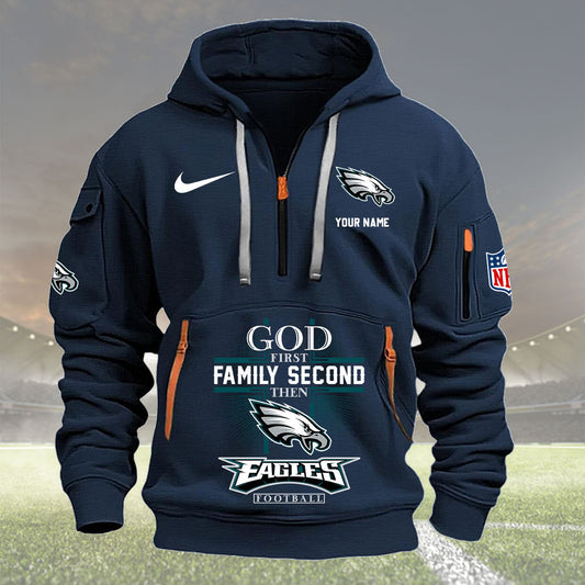 Philadelphia Eagles Personalized Quarter Zip Hoodie ,NFL Quarter Zip Hoodie, Custom Hoodie, NFL Shirt, NFL Hoodie
