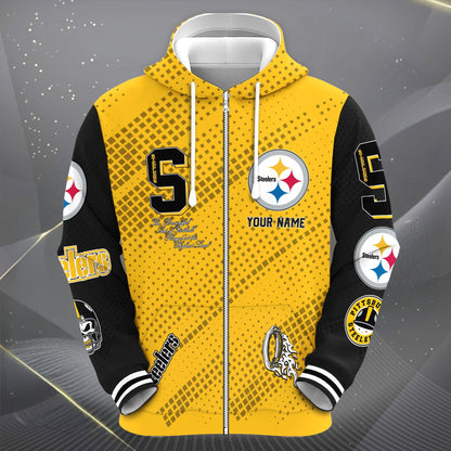 Pittsburgh Steelers  Custom Your Name Hoodie Jogger Set, Sport Zip Up Hoodie Jogger Set, Sport Gifts For Fan , Pittsburgh Steelers Hoodie CX45