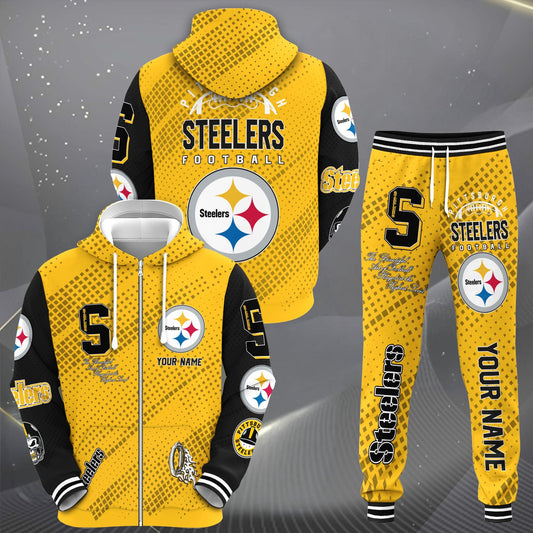 Pittsburgh Steelers  Custom Your Name Hoodie Jogger Set, Sport Zip Up Hoodie Jogger Set, Sport Gifts For Fan , Pittsburgh Steelers Hoodie CX45